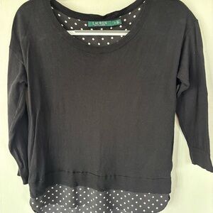 Ralph Lauren Black Sweater with Polka Dot peek a boo blouse.